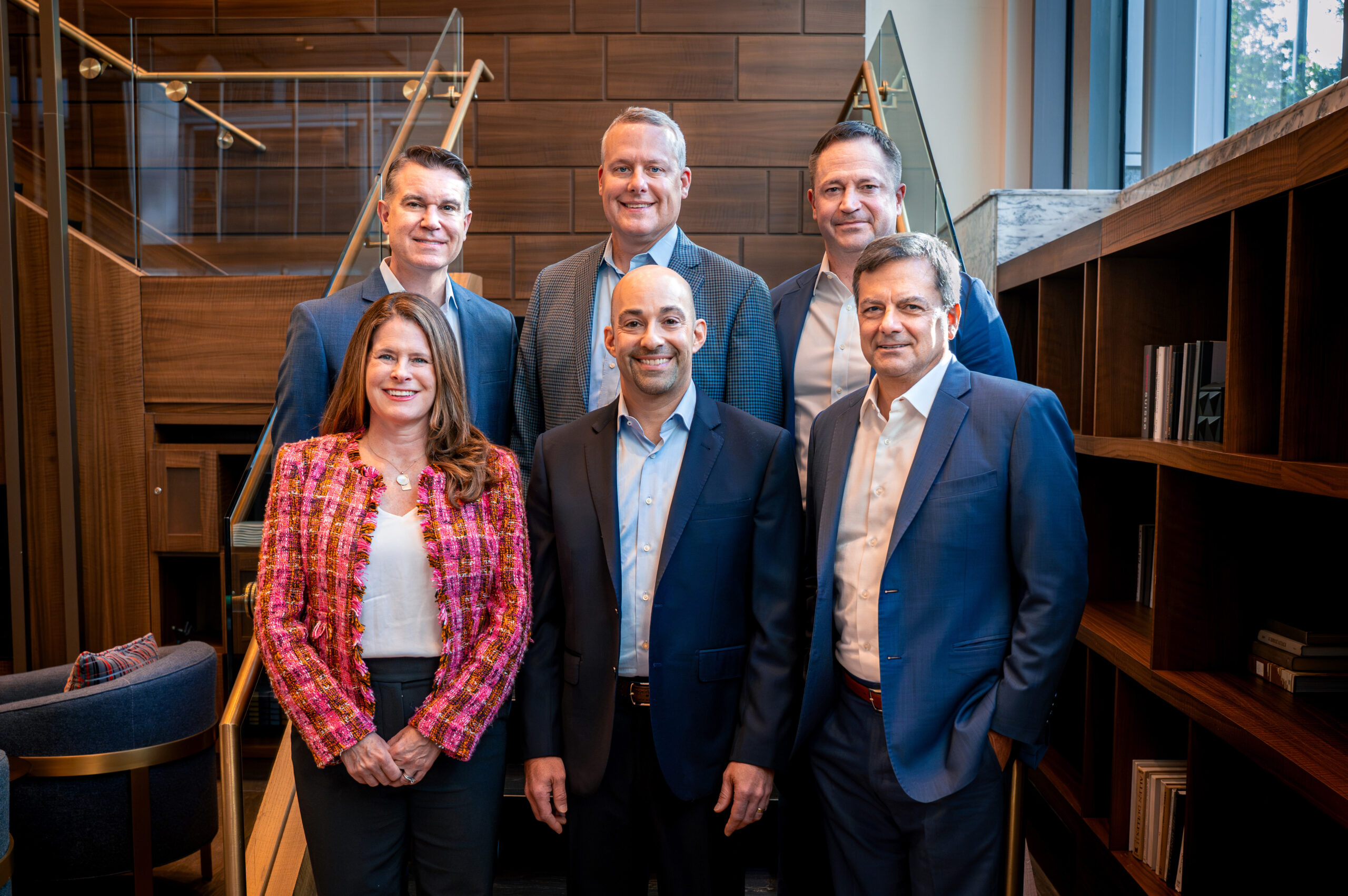 ScottMadden's Leadership team featuring (from left) Jerred Crosby, Courtney Jackson, Brad Kitchens, Brad DeMent, and Andy Flores.