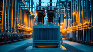 High voltage transformer in contemporary energy facility for eff